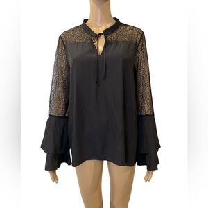 Lola & Sophie Elegant Black Lace Sleeve Women's Top size M